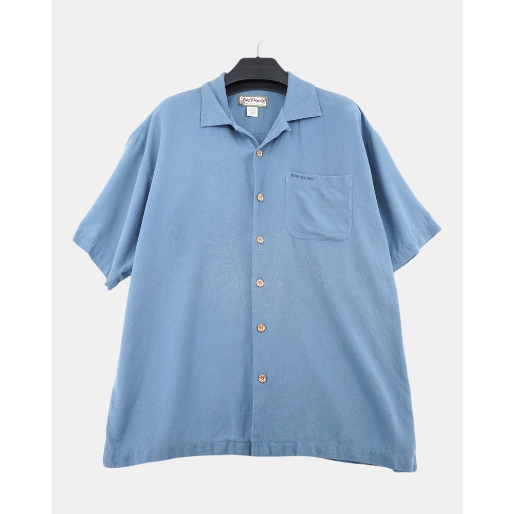 Big Dogs Resort Wear Silk Shirt Large 5 O'Clock Somewhere Embroidered Blue
